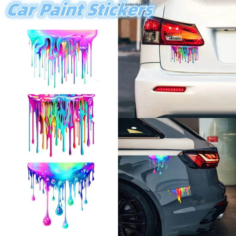 Car Interior Stickers with Dopamine Coloured Fluid Paint Vinyl Reflective | Car Decals for Bumpers a