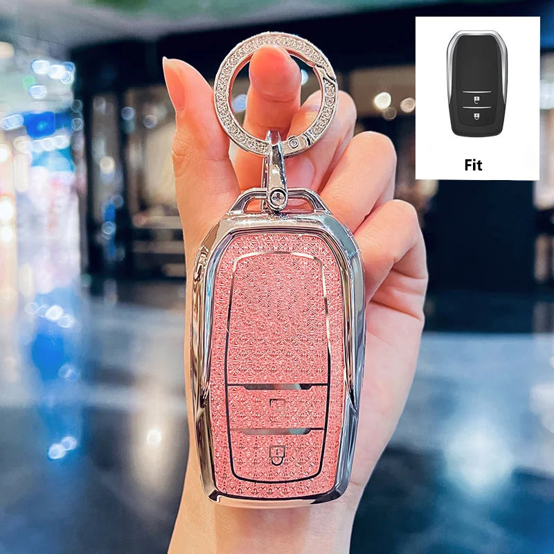 Diamond Pink for Toyota CHR Hilux Fortuner Land Cruiser 200 Camry Corolla Crown RAV4 Highland Remote Car  Key Case Cover Fob Bag
