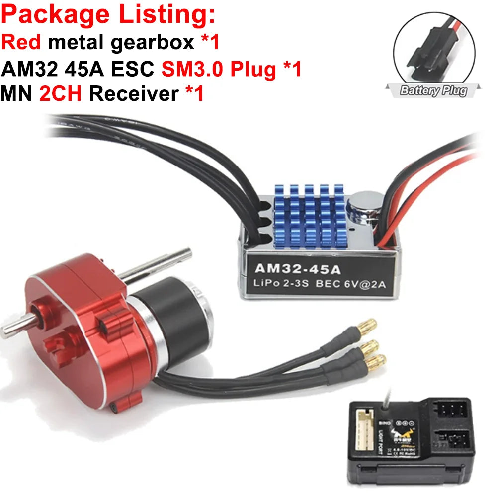 Full Metal Gearbox 2322 2600KV Brushless Motor AM32 45A ESC Adjuster 21g Servo for 1/12 RC Car Crawler MN82 MN78 MN168 MN99 MN98