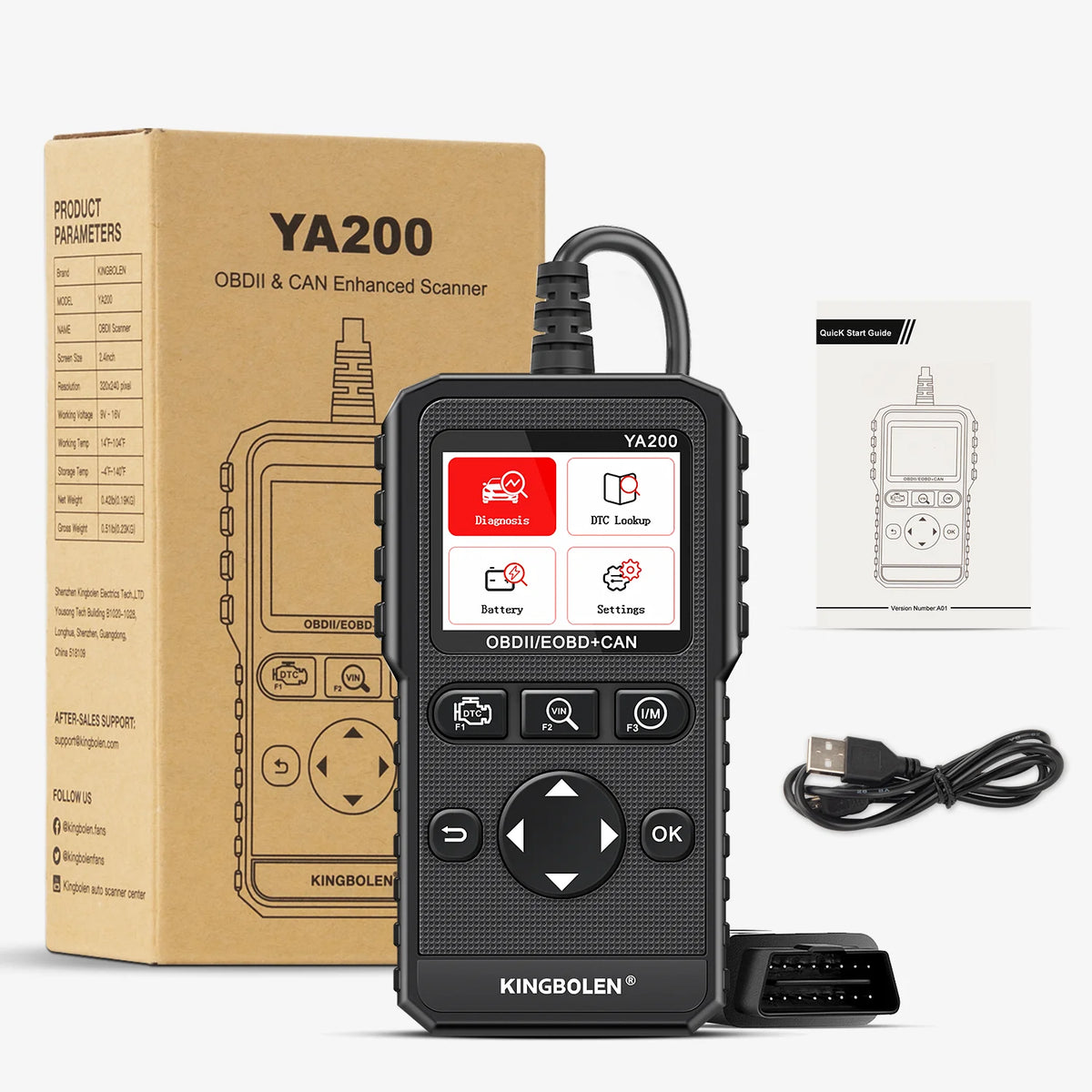 KINGBOLEN YA200 OBD2 Scanner Diagnostic Tool Code Reader Car Check Engine Lifetime Free Upgrade pk THINKOBD 500 CR3008 CR3001