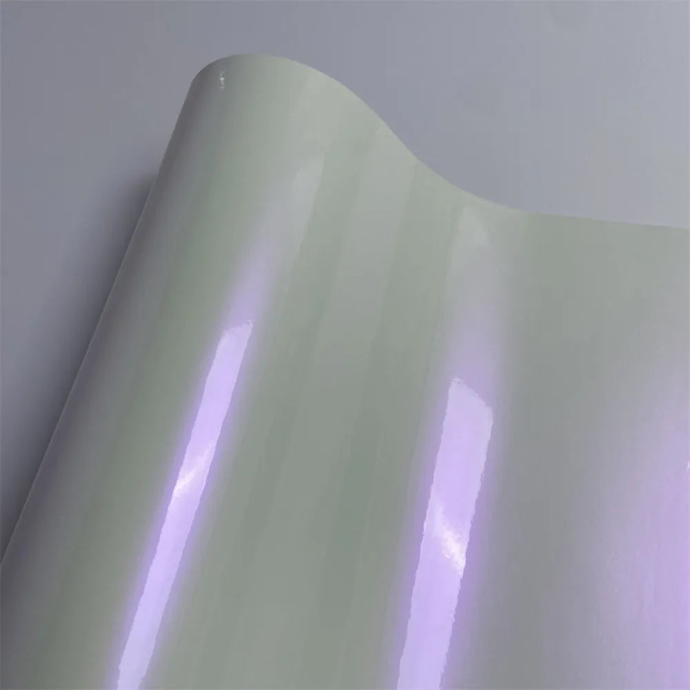 Glossy Pearl White Vinyl Car Wrap Film Red Blue Purple Color Change Chameleon Vinyl Fi close-up view