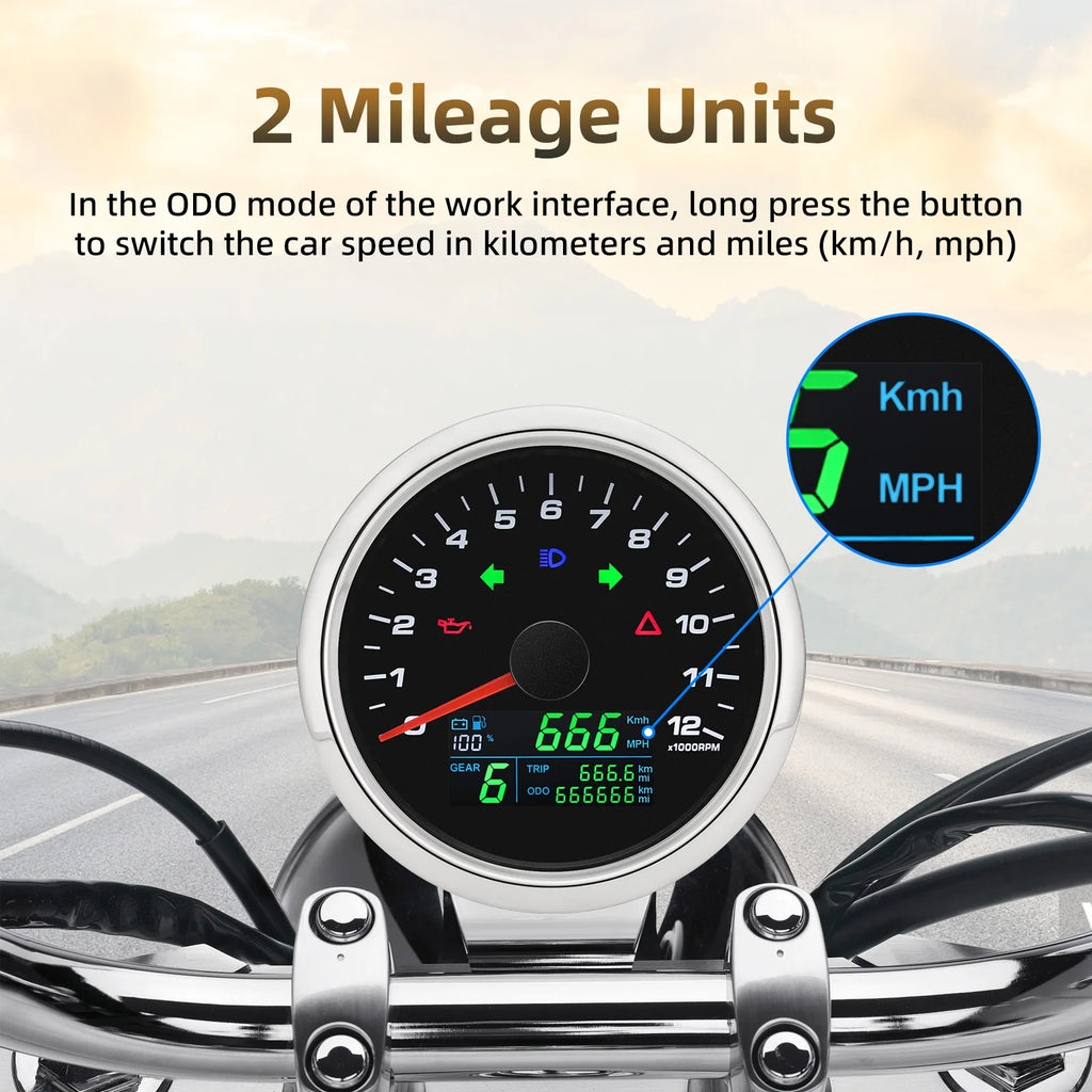 Multifunctional Gauge GPS Speedometer Tachometer Odometer Voltmeter fuel gauge Gear Number N 1-6 for Car Motorcycle