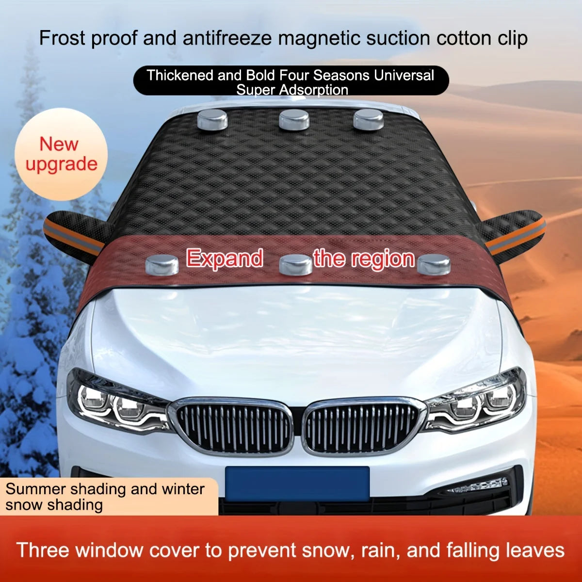 Car Windshield Snow Cover | Frost-Proof and Anti-Freezing Winter Car Window Cover close-up view