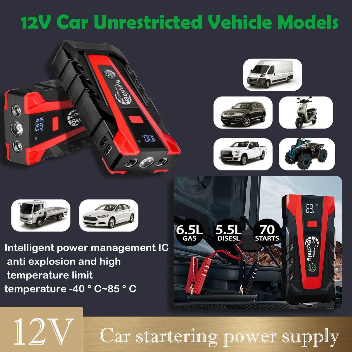 Jump Starter Power Bank 12V Booster for Car Start 3000A Battery Quick Charger Portable A detail view