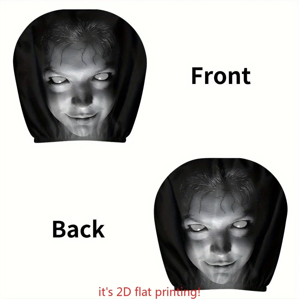 2pcs Portrait Printed Car Headrest Covers | 100% Polyester Universal Fit for Cars, Tru close-up view