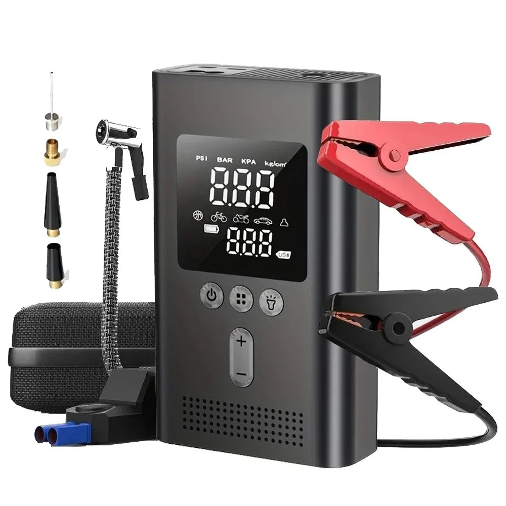 5-IN-1 Car Jump Starter with Air Compressor Peak 1500A Auto Battery Booster 150PSI Air Pump Portable Power Bank Tire Inflator