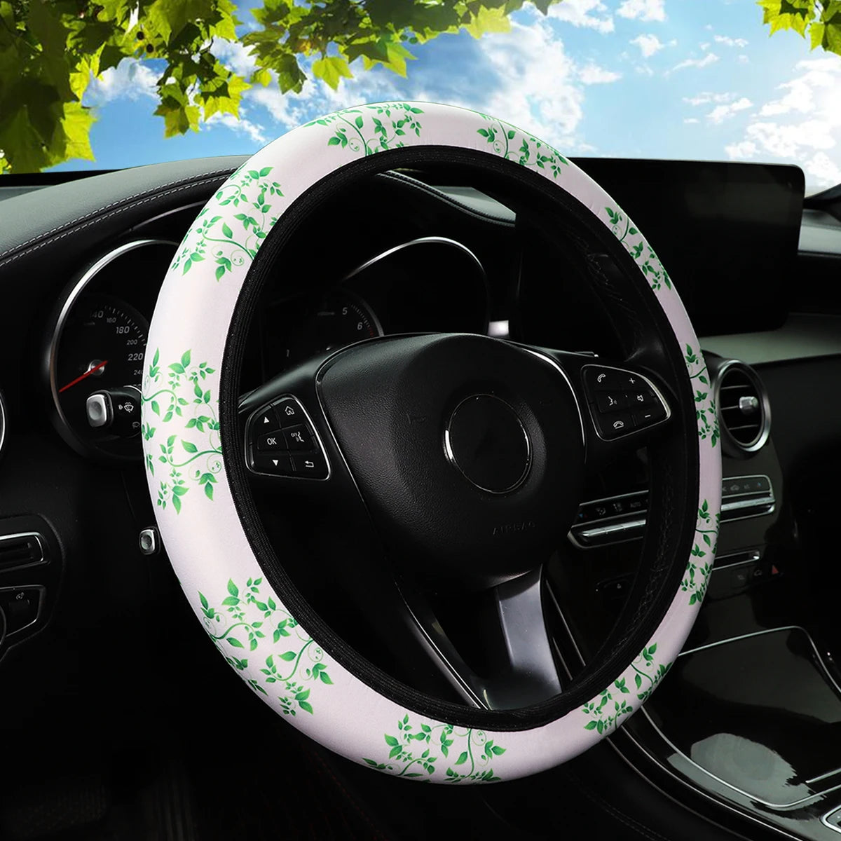 19 Diving material printed fabric car rimless steering wheel cover Christmas camouflage detail view