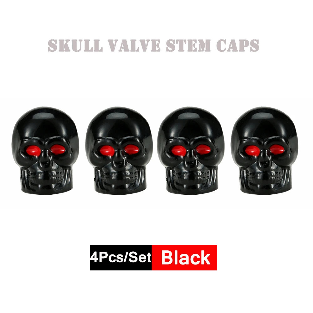 DSYCAR 4Pcs Skull Tire Valve Caps | Universal Dustproof Stem Caps close-up view