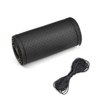 Universal Leather Car Steering Wheel Stitch On Wrap Cover Fit for 38cm 14" DIY Sewing close-up view