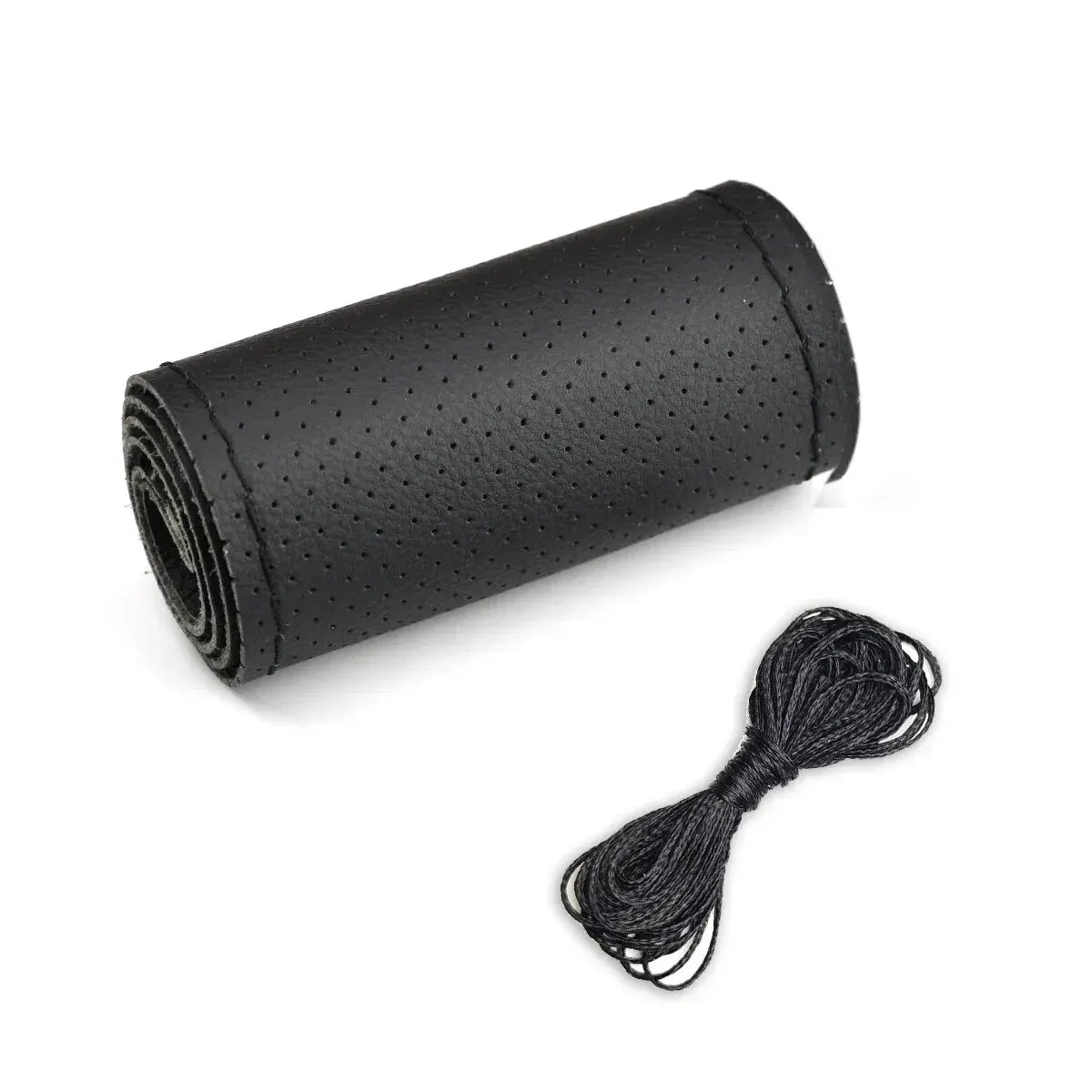 Universal Leather Car Steering Wheel Stitch On Wrap Cover Fit for 38cm 14" DIY Sewing close-up view