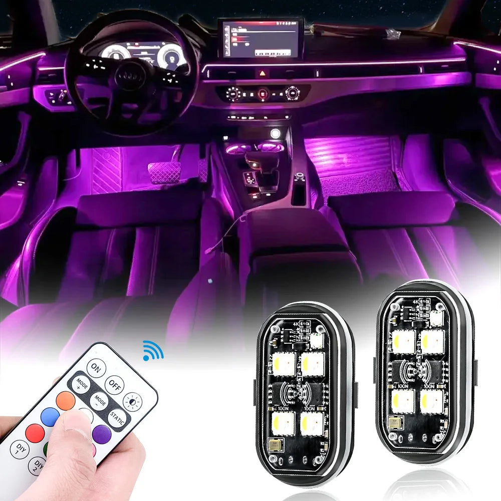 2/4pcs Wireless LED Strobe Lights Car Decor Atmosphere Light, 8 Colors Rechargeable Led Lights Anti-