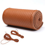Leather Steering Wheel Cover 38 CM DIY Universal Car Braid additional angle