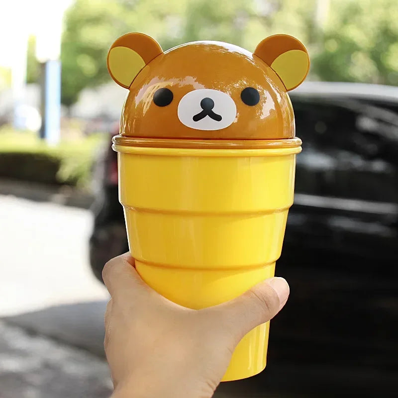 Cute Bear Car Trash Can Cup, ABS, Pink or Yellow detail view