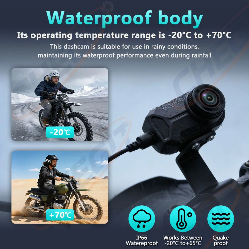 2K HD WiFi Motorcycle DVR | Waterproof IP66 Dash Cam with 170° Wide Angle and Loop Re lifestyle view