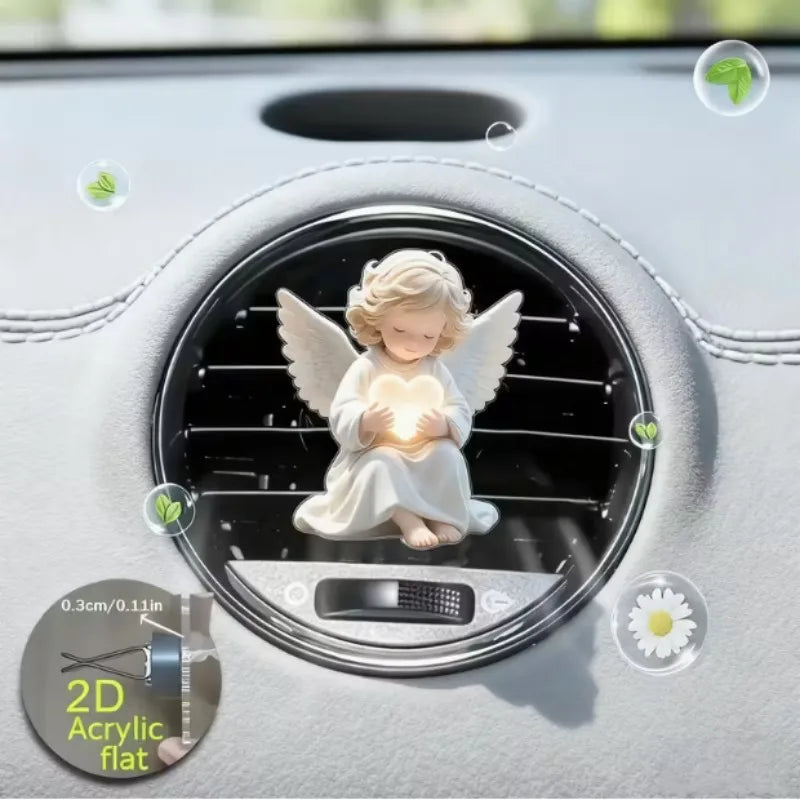 Angel Car Air Vent Clip with Heart Design 2D Flat Acrylic Fragrance Diffuser for Most Vehicles No Battery Needed Valentine Gift