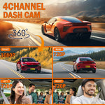 Dashcam for Cars 4 Channel Black Box WiFi Driving Camera FHD 1080P Night Vision Loop alternate view