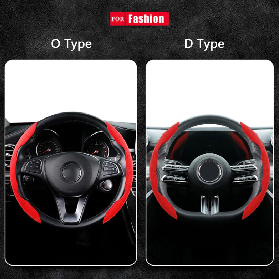 Suede Universal 38CM Car Steering Wheel Booster Cover Non-Slip Auto Interior Steer Protector Decoration Accessories-Brown