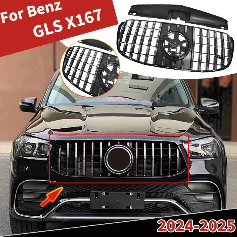 Racing Grills for Mercedes Benz GLS X167 2024-2025 GLS400 GLS450 GLS580 GT Style Front Bumper Mesh G