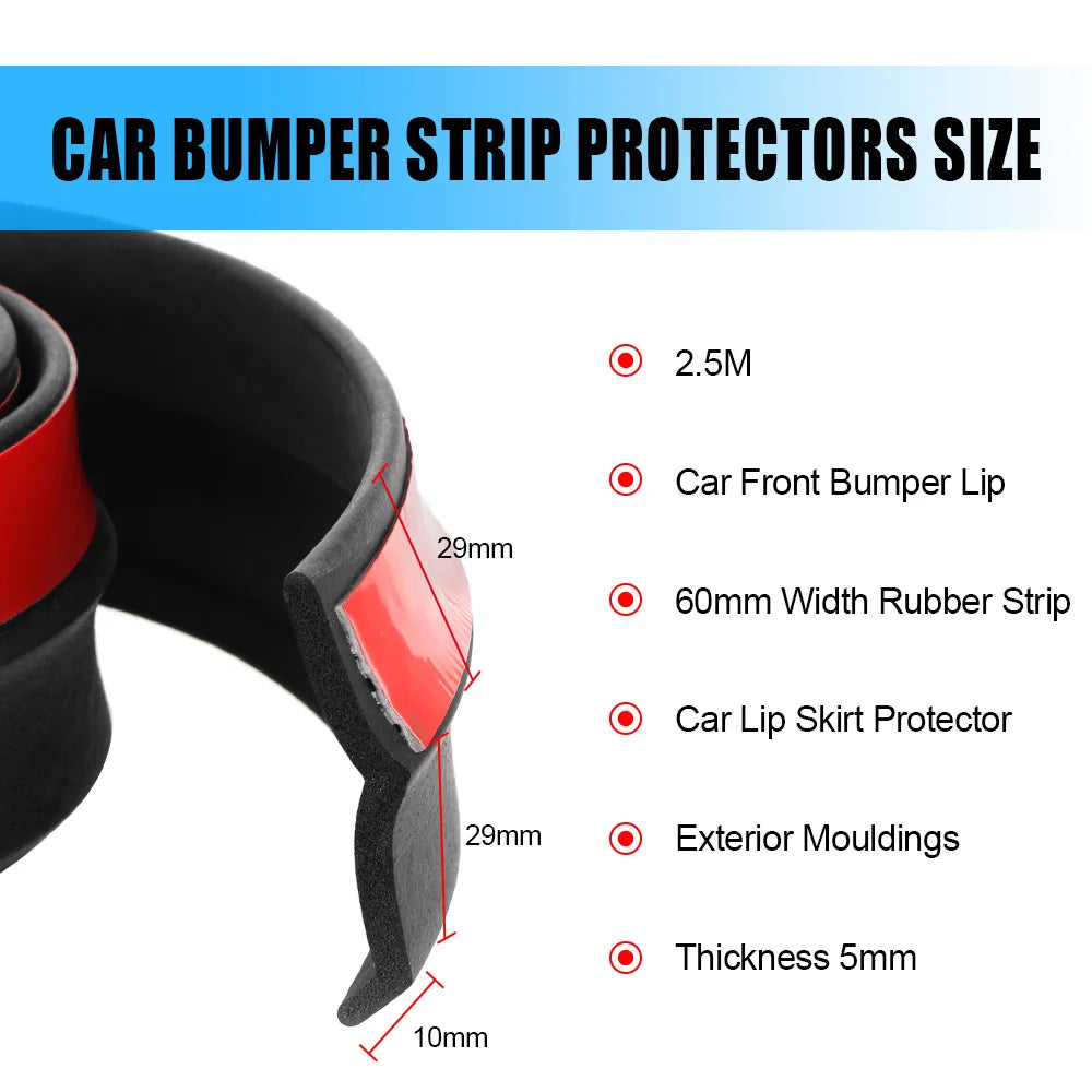 2.5M Car Lip Skirt Protector Exterior Mouldings Car Front Bumper Lip Universal 60mm Widt detail view
