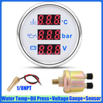 3 In 1 Digital Gauge Water Temperature Bar Oil Pressure Gauge With Alarm Voltmeter | Red detail view