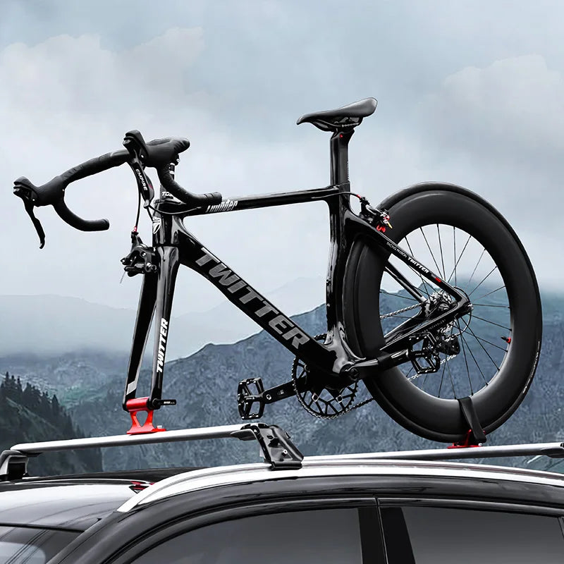 MUQZI Thru Axle Fork Mount Bike Rack | Quick Release Bicycle Carrier for Car Roof Tru lifestyle view