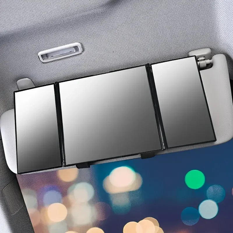 Rhinestone Crystal Car Rear View Mirror Makeup and Magnification Three-mirror Sun Visor Decor Cosmetic Mirror Auto Accessories