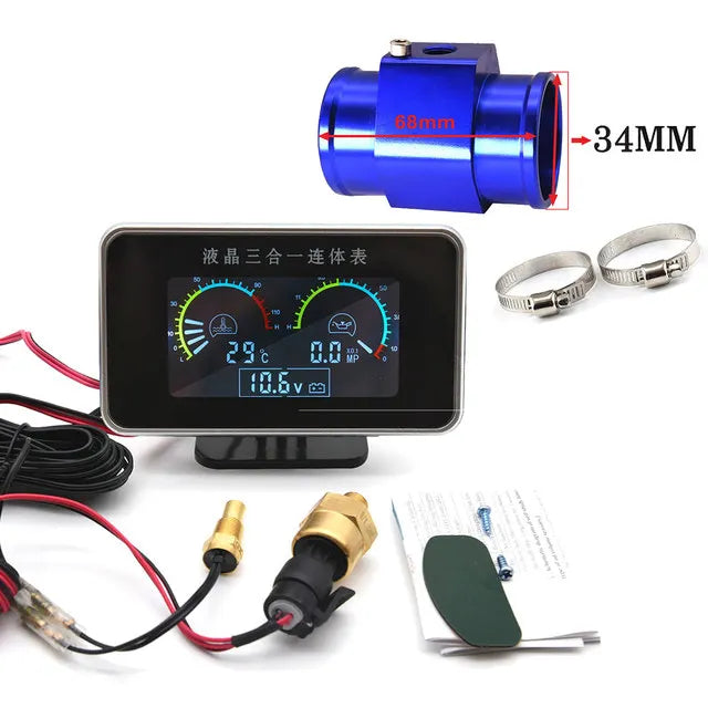 Universal 3 in 1 Digital Truck Car Gauge | Water Temp Oil Pressure Voltmeter 12V alternate view