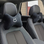 Black Bone-Shaped Car Neck Pillow with Smiley Face lifestyle view