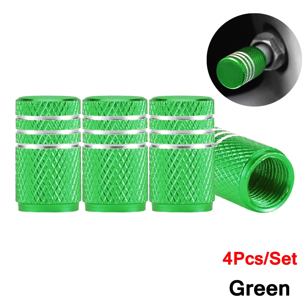 DSYCAR 4Pcs Silver Aluminum Knurling Tire Valve Stem Caps | US Schrader Compatible lifestyle view