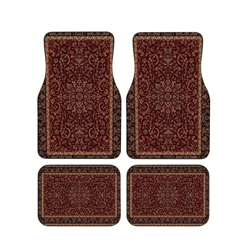 Red Bohemian Paisley Print Car Floor Mats 4Pcs Universal Anti-Slip Auto Carpet Interior detail view
