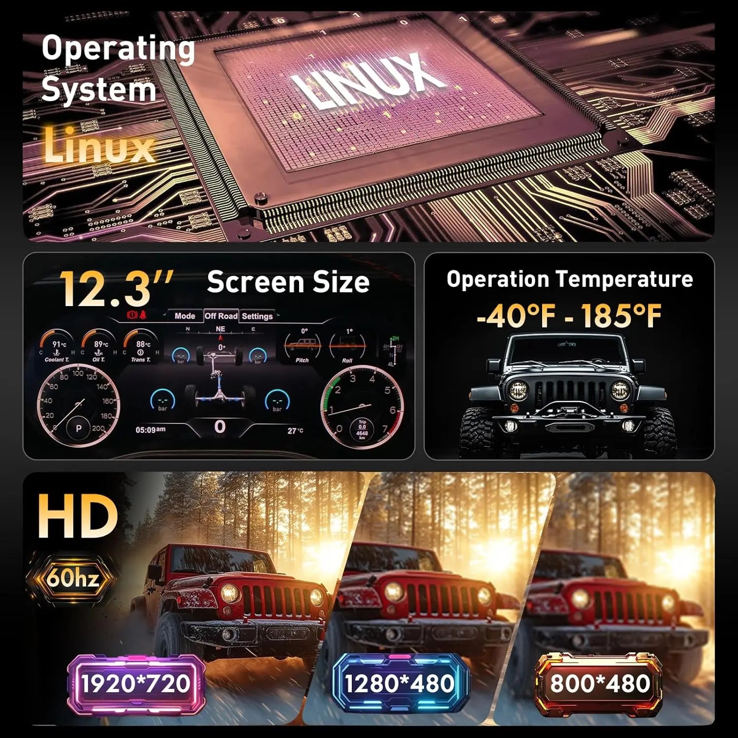 12.3 Inch HD Digital Instrument Cluster Display for Jeep Wrangler JK 2007-2011 | Spee lifestyle view