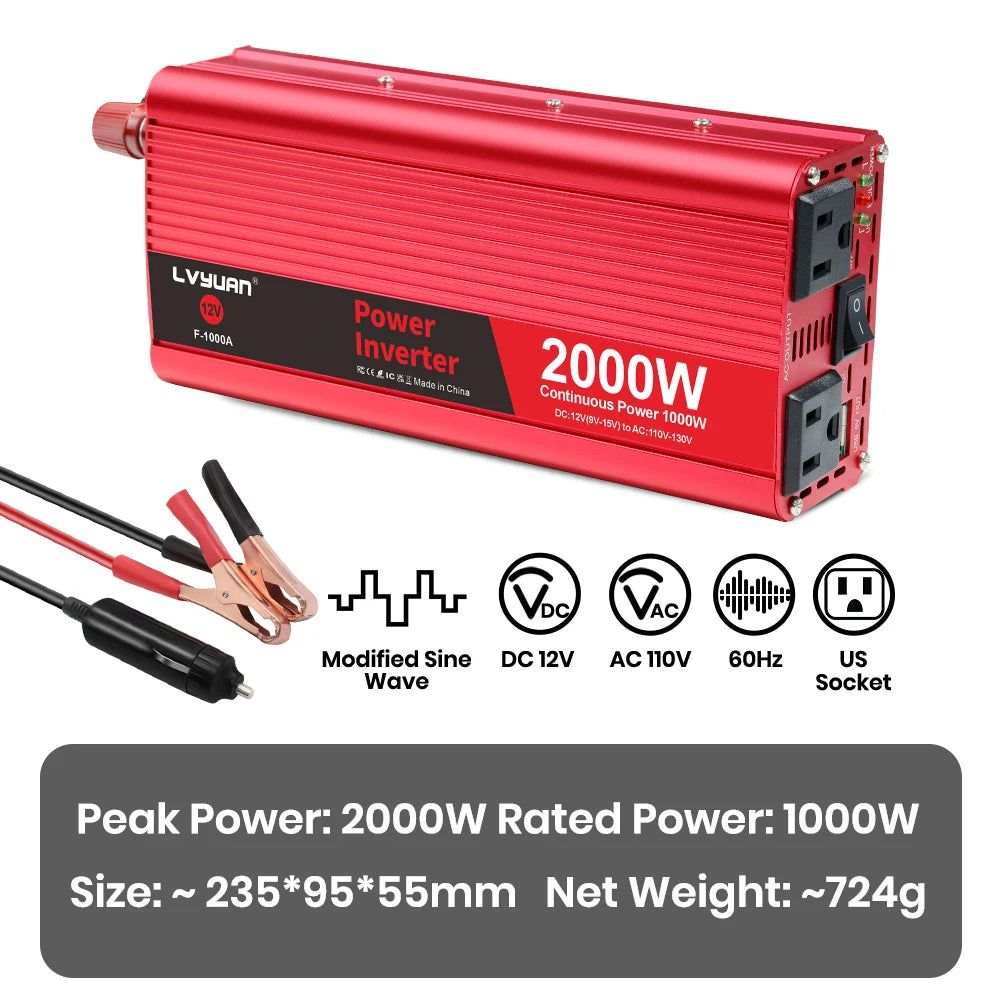 1500W/2000W/2600W DC12V to AC110V Portable Car Power Inverter Charger Converter Adapter US Socket Auto Accessories