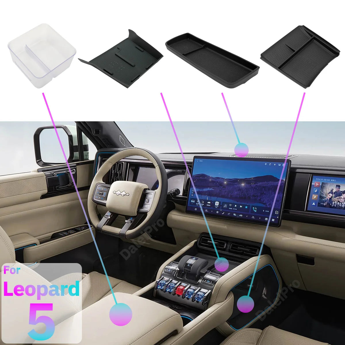 For BYD Leopard 5 2024-2026 Car Infotainment Display Rear Storage Box Center Console Lower Storage Box Charger Panel Protective