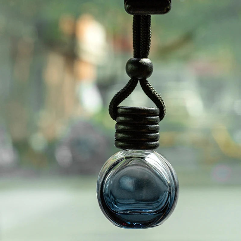 Empty Black Cap Square Car Perfume Bottle | Glass Diffuser Ornament close-up view