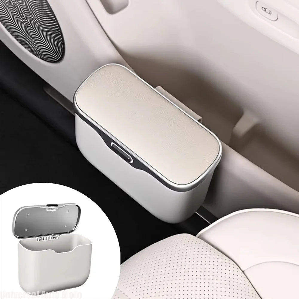 Multifunctional Car Trash Can with Lid Button, Hanging Storage Bin