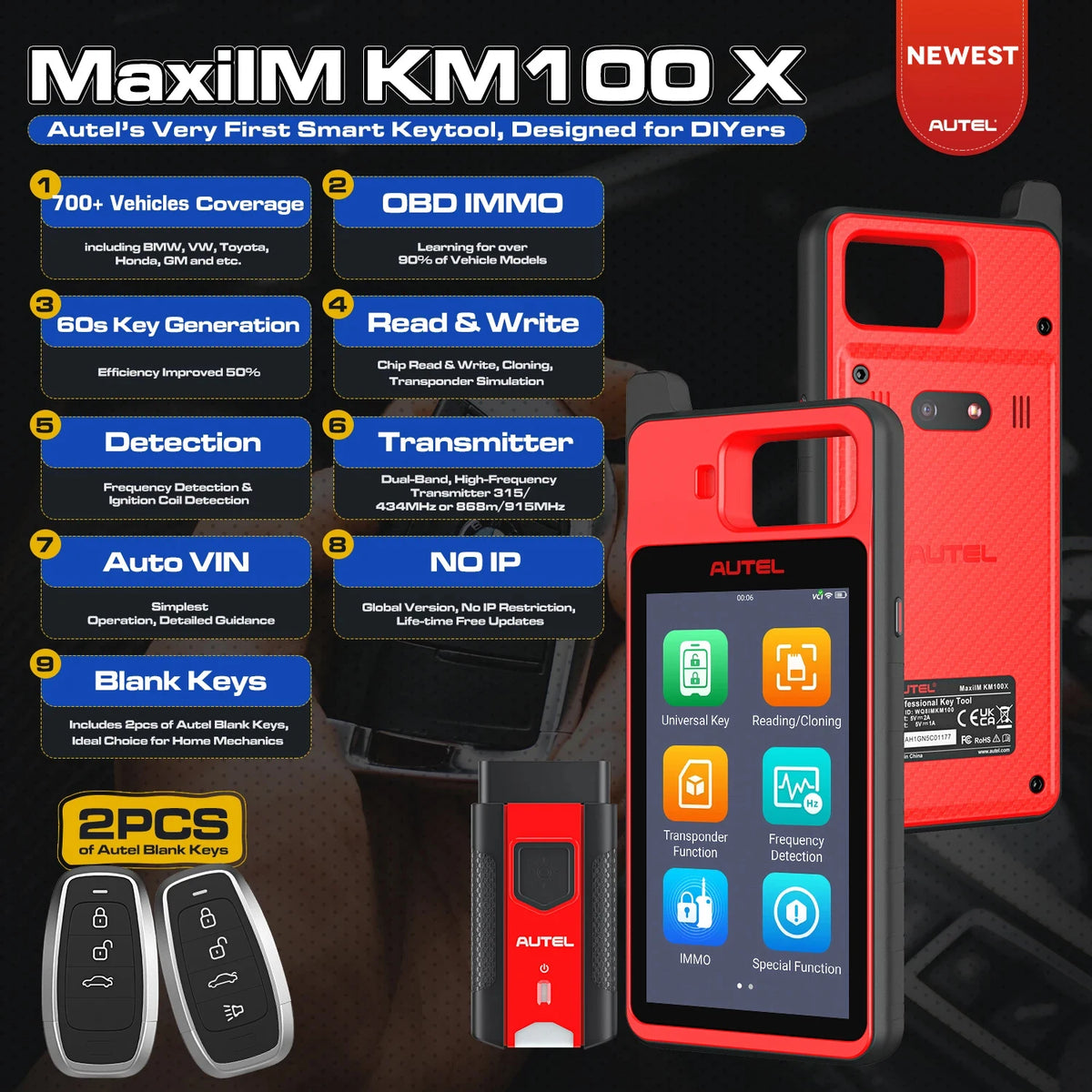 Autel MaxiIM KM100 KM100X Key Programming Tool Lifetime Free IMMO Immobilizer Key FOB alternate view