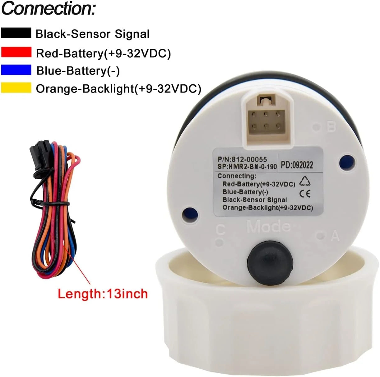 52MM Rudder Position Indicator with Sensor | Waterproof Rudder Angle Display 0-190 Ohm close-up view