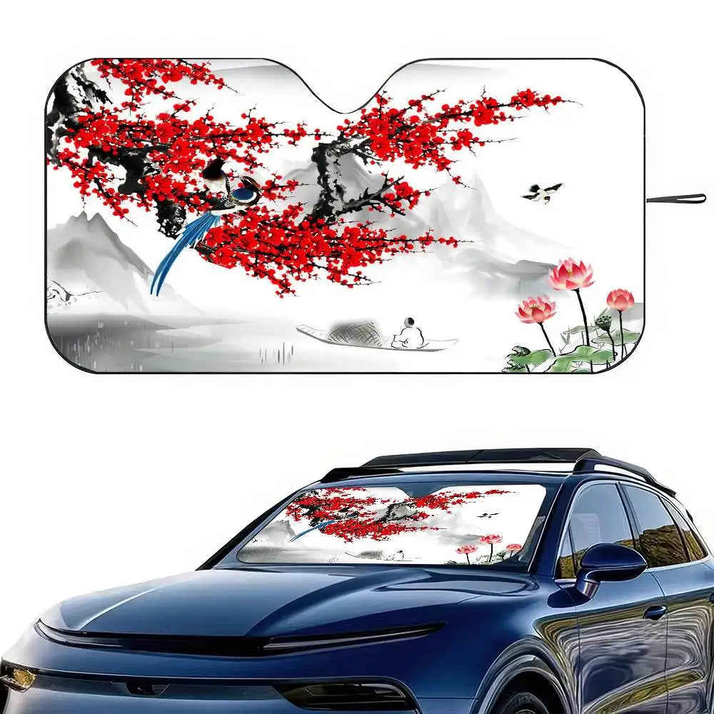 Chinese Plum Flower Sunshade Windscreen 3D Film Plaid Gift Novelty Car Front Window V lifestyle view