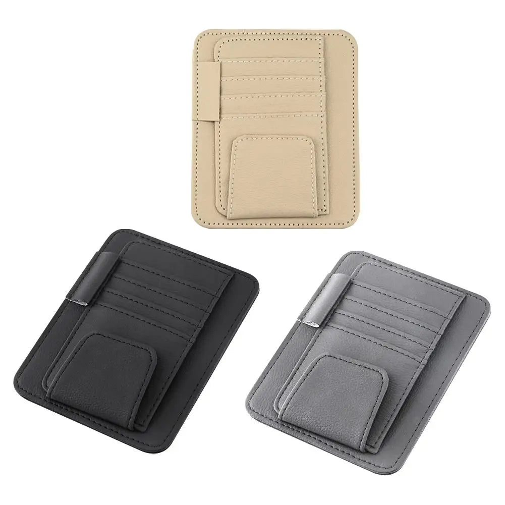 Sun Visor Organizer Multi-Pocket PU Leather Sunglasses Holder