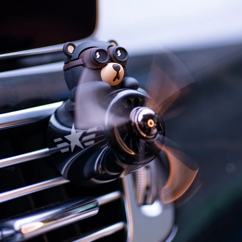 Rotating Propeller Plane Pilot Bear Car Air Freshener | Ocean Scent Vent Clip Decorat alternate view