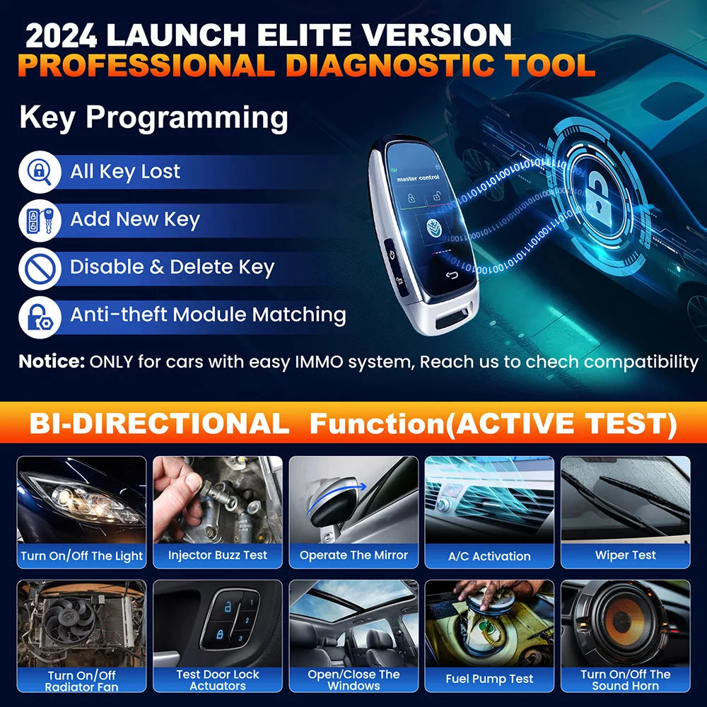 LAUNCH X431 Elite 2.0 Car Full System Diagnostic Tools OBD2 Scanner Active Test ECU Coding 31+ Service Lifetime Free Update