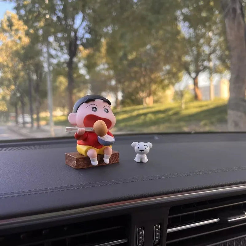 Crayon Shin-chan 2026 New Style Creative Cartoon Figurine Eating Potato And White Dog Car Dashboard Ornament Interior Decoration