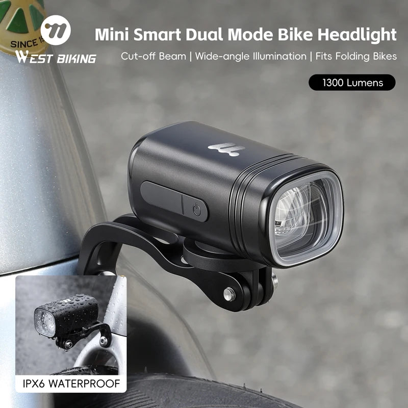 WEST BIKING 1300LM Bike Light USB Rechargeable Waterproof LED Mini Headlight Folding Bike Front Fork