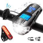 Bike Light Set,Bicycle Headlight with Horn and Speedometer Odometer,USB Rechargeable Bike Front Ligh