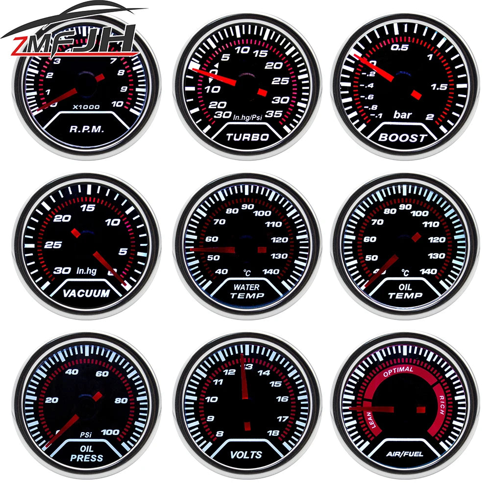 52mm Car Gauge Set | Multi-Function LED Display for 12V Vehicles