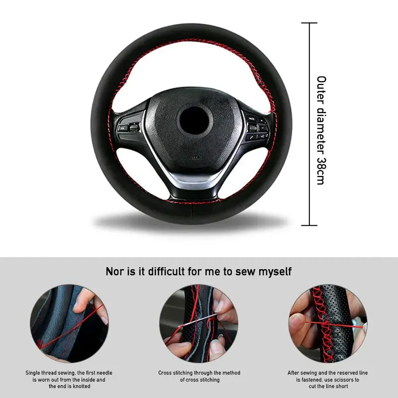 Steering Wheel Cover 38cm Braided Suede Leather Anti Slip additional angle