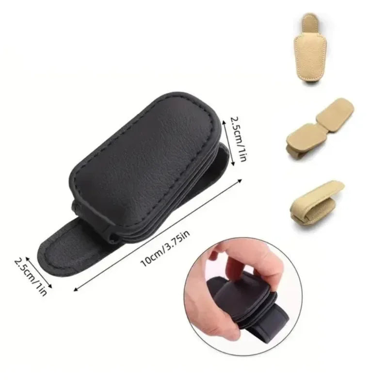 Car Sunglasses Holder Car Magnetic Leather Clip Card Ticket Holder Auto Sun Visor Glasses Box Decora