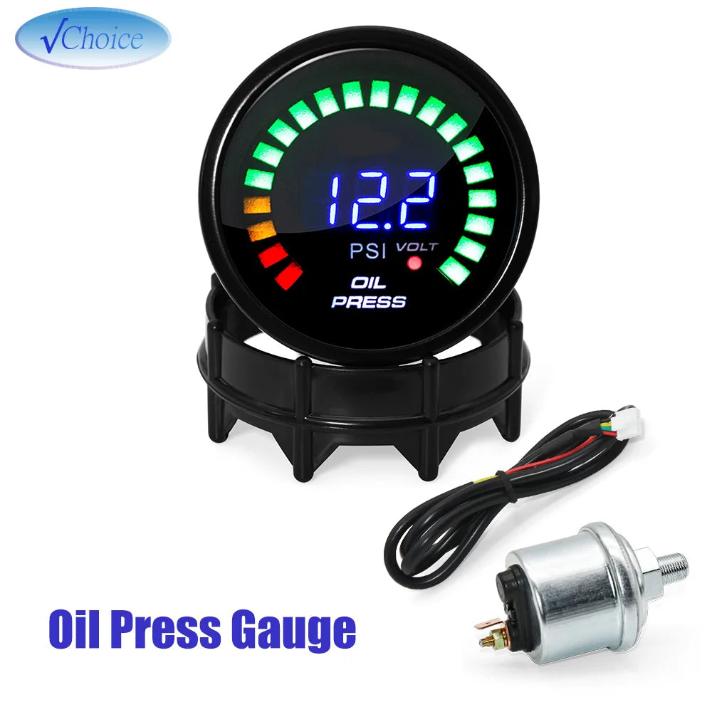 52mm 2 Inch Digital Car Gauge Set | Tachometer Boost Vacuum Water Oil Temp Pressure Vo close-up view