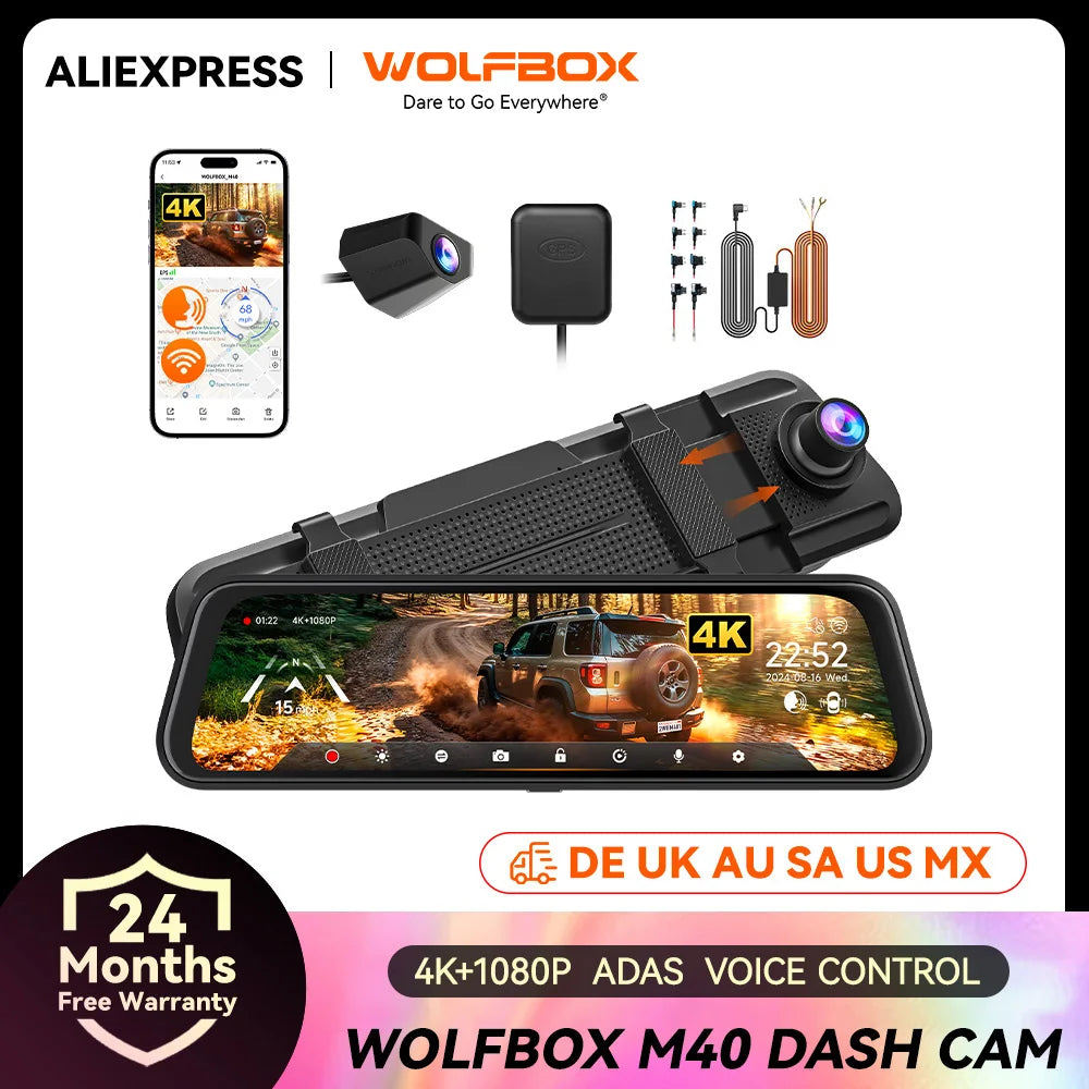 Dash Cam 4K+1080P M40 Front and Rear with Voice Control ADAS and GPS