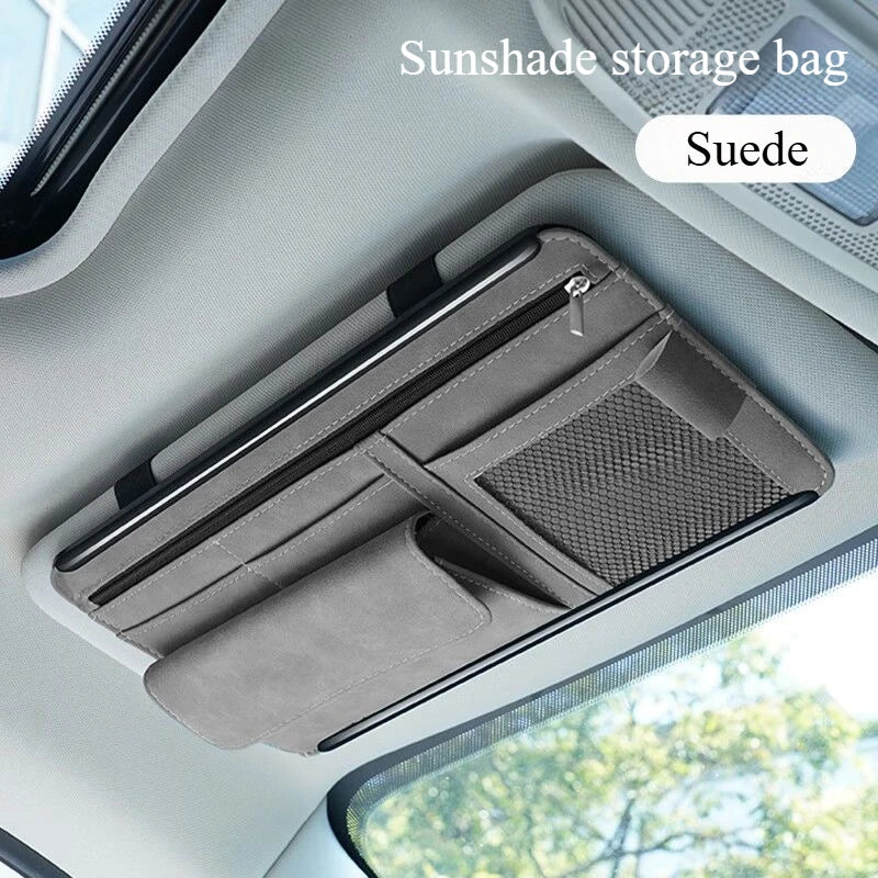 Suede Car Sunshade Storage Cover with Glasses Clip and ID Card Holder alternate view